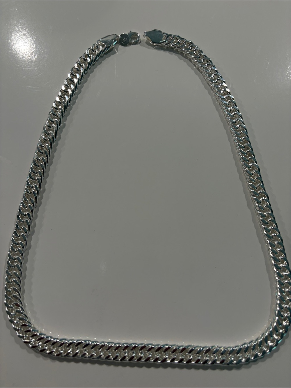 925 Sterling Silver 24” Chunky Link Chain Bracelet/Necklace Blue Accent Lobster